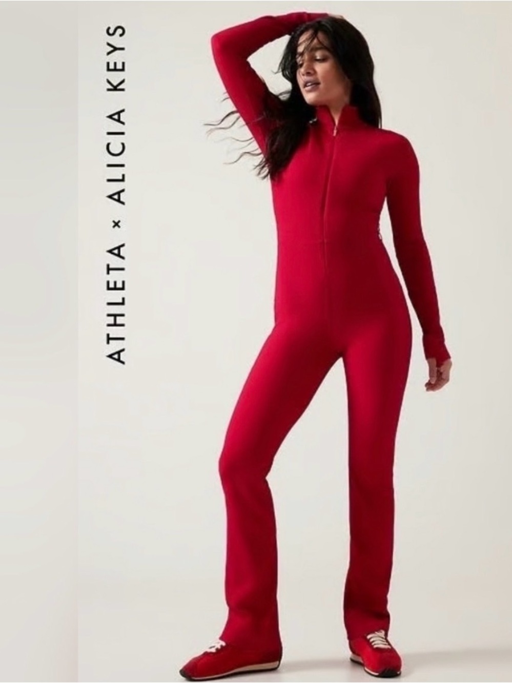 Athleta x Alicia Keys Red Goddess Ribbed Full-Zip Jumpsuit